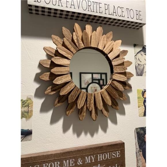 Wall Mirror Decorative 12 inch Rustic Wood Mirror Sunburst Boho Mirror for Entry - Picture 4 of 8